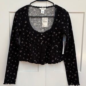Chic Black Floral Long Sleeve Blouse